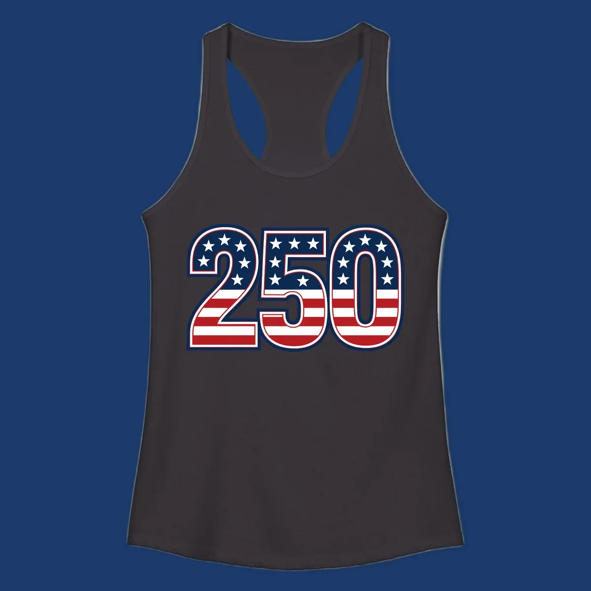 America 250th anniversary bold numbers with American flag pattern. Celebrate USA.