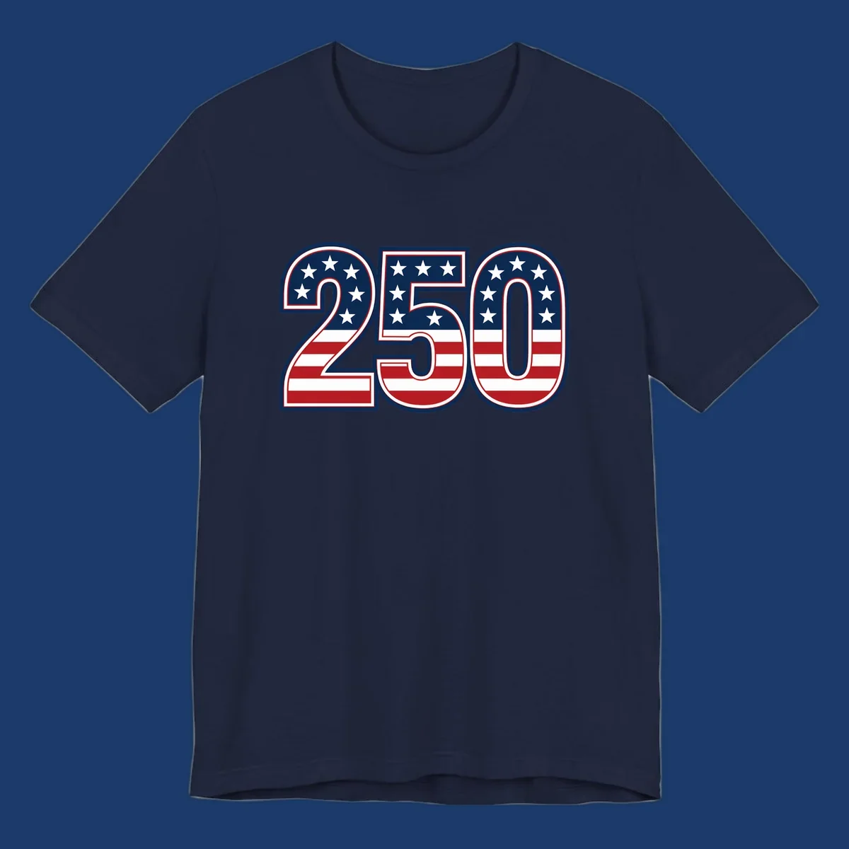 America 250th anniversary bold numbers with American flag pattern. Celebrate USA.