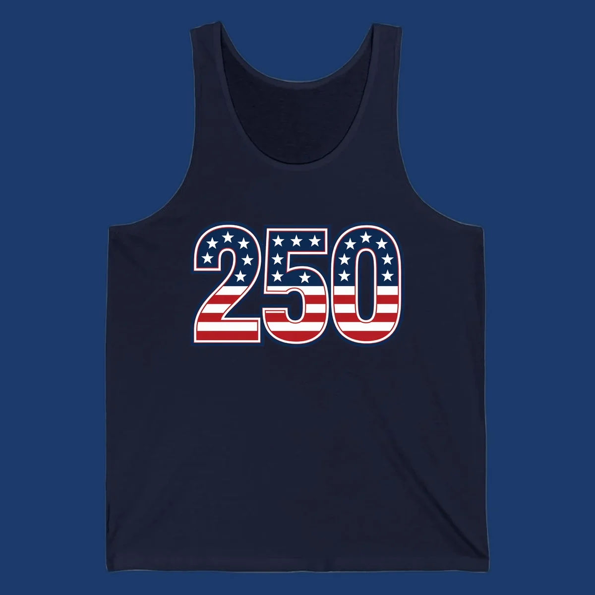 America 250th anniversary bold numbers with American flag pattern. Celebrate USA.