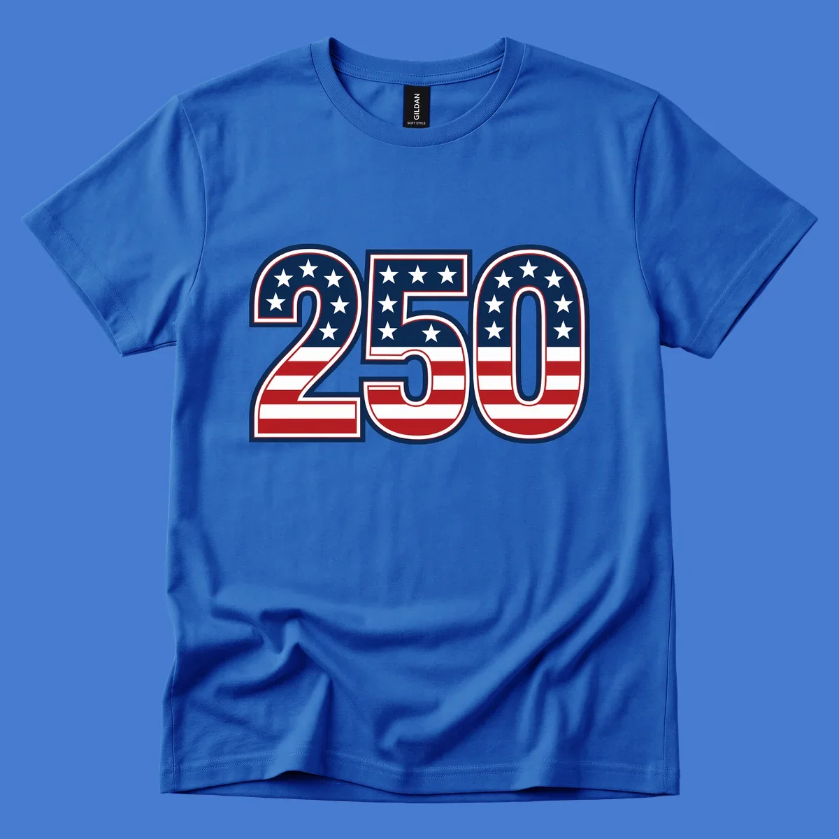 America 250th anniversary bold numbers with American flag pattern. Celebrate USA.
