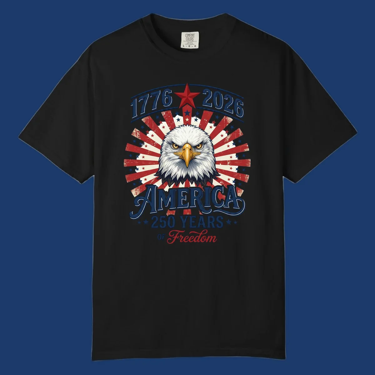 America 250 Years Of Freedom eagle patriotic design with text 1776 2026.