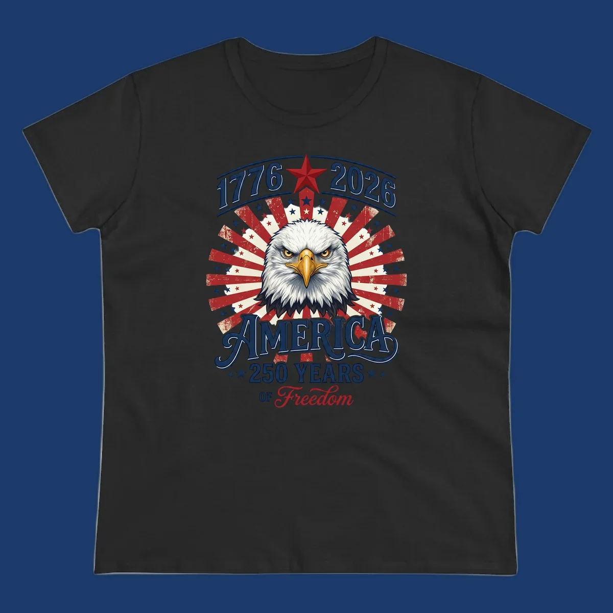 America 250 Years Of Freedom eagle patriotic design with text 1776 2026.