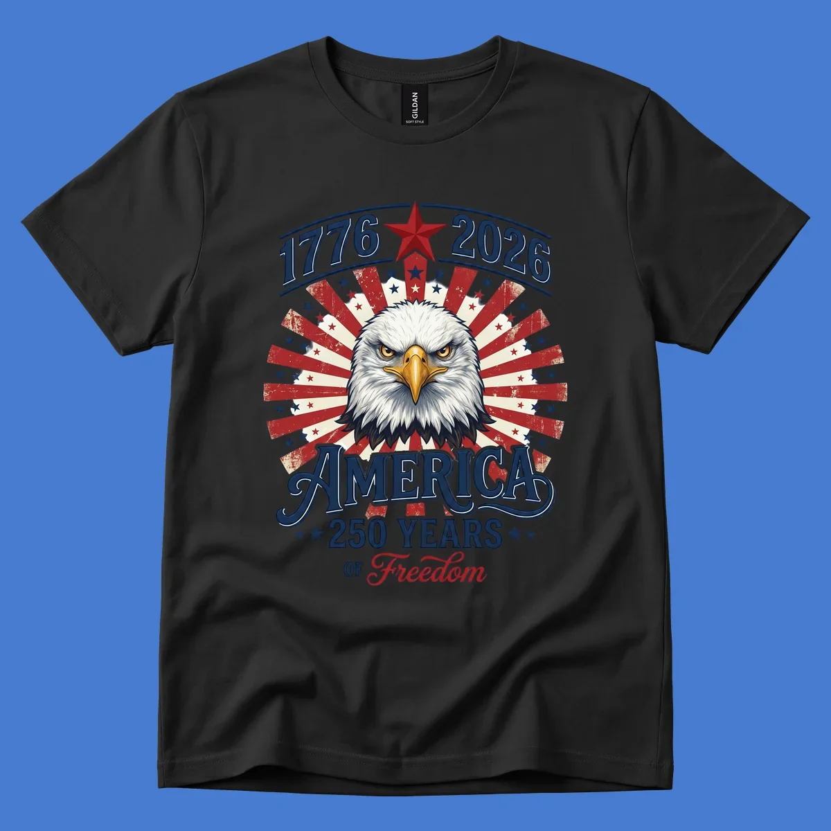 America 250 Years Of Freedom eagle patriotic design with text 1776 2026.