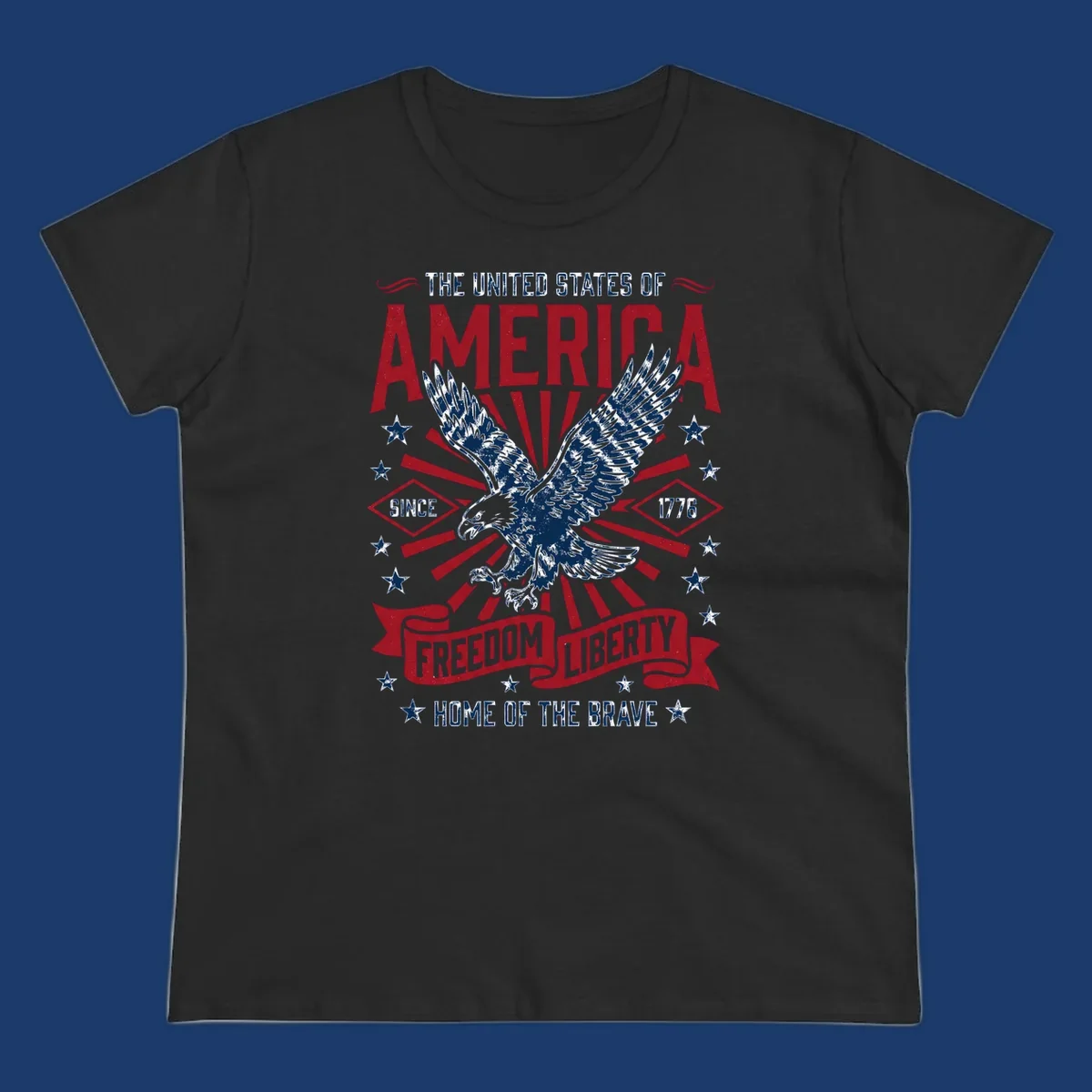 America freedom eagle illustration with patriotic text and elements.