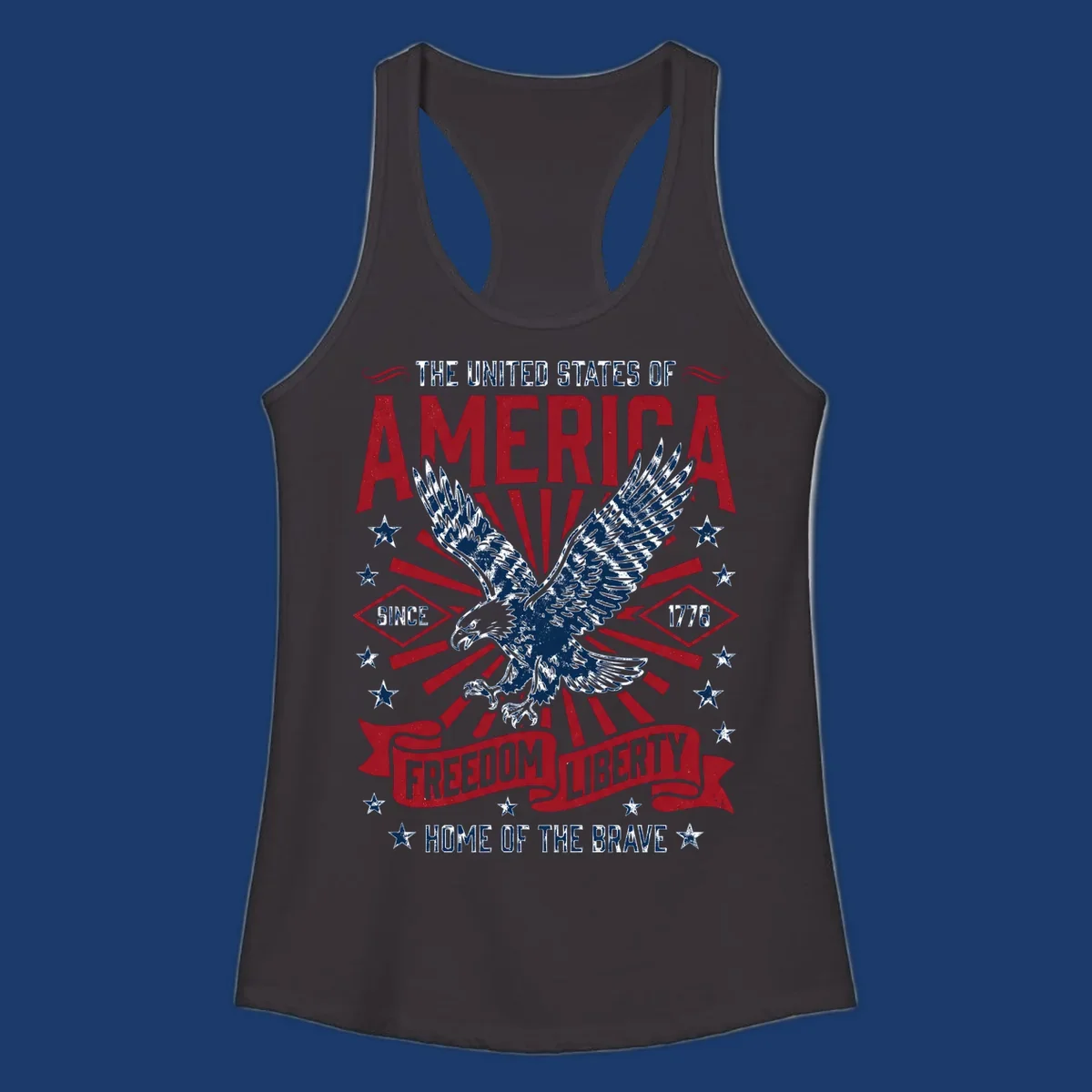 America freedom eagle illustration with patriotic text and elements.