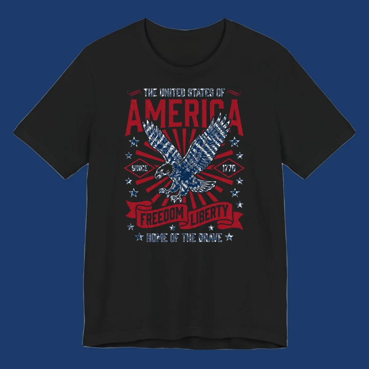 America freedom eagle illustration with patriotic text and elements.