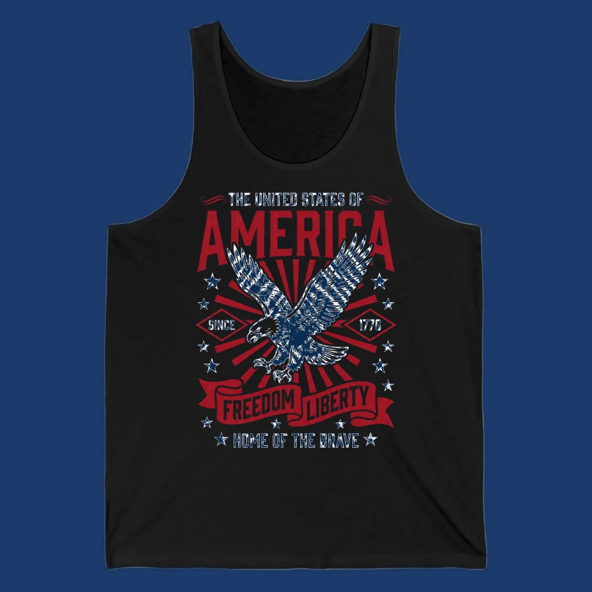 America freedom eagle illustration with patriotic text and elements.