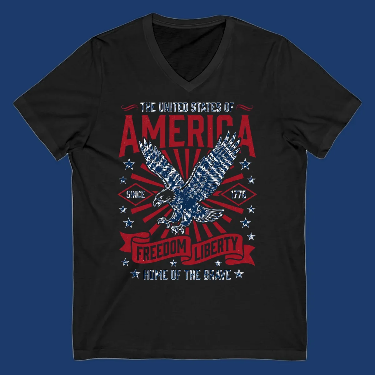 America freedom eagle illustration with patriotic text and elements.