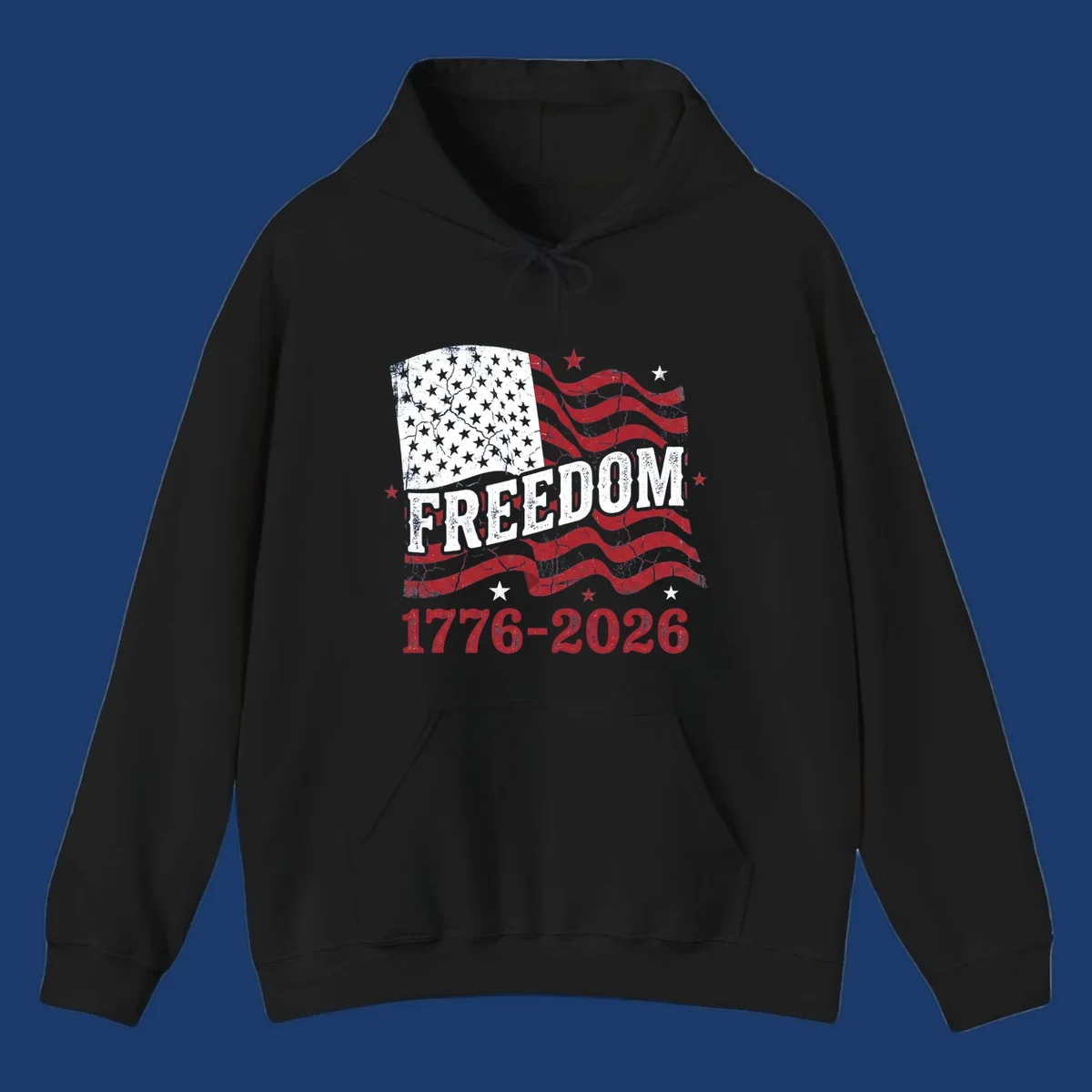 America's 250th freedom celebration design with distressed flag and text 1776-2026.