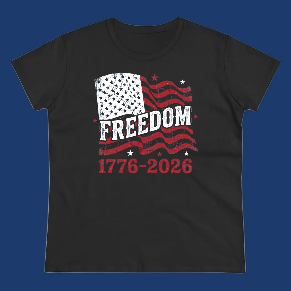 America's 250th freedom celebration design with distressed flag and text 1776-2026.