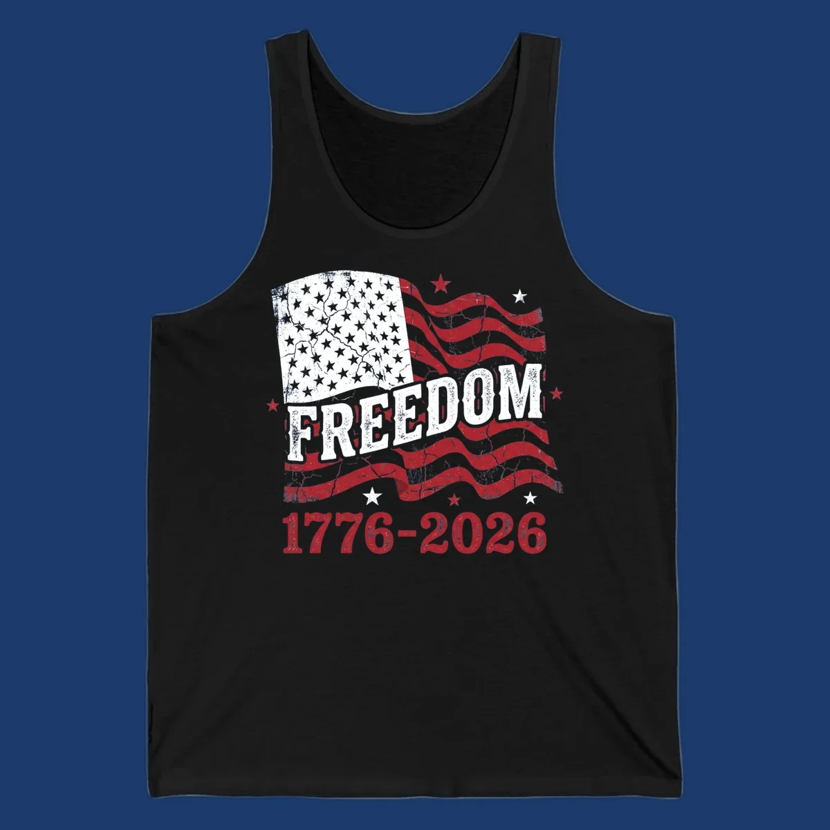 America's 250th freedom celebration design with distressed flag and text 1776-2026.