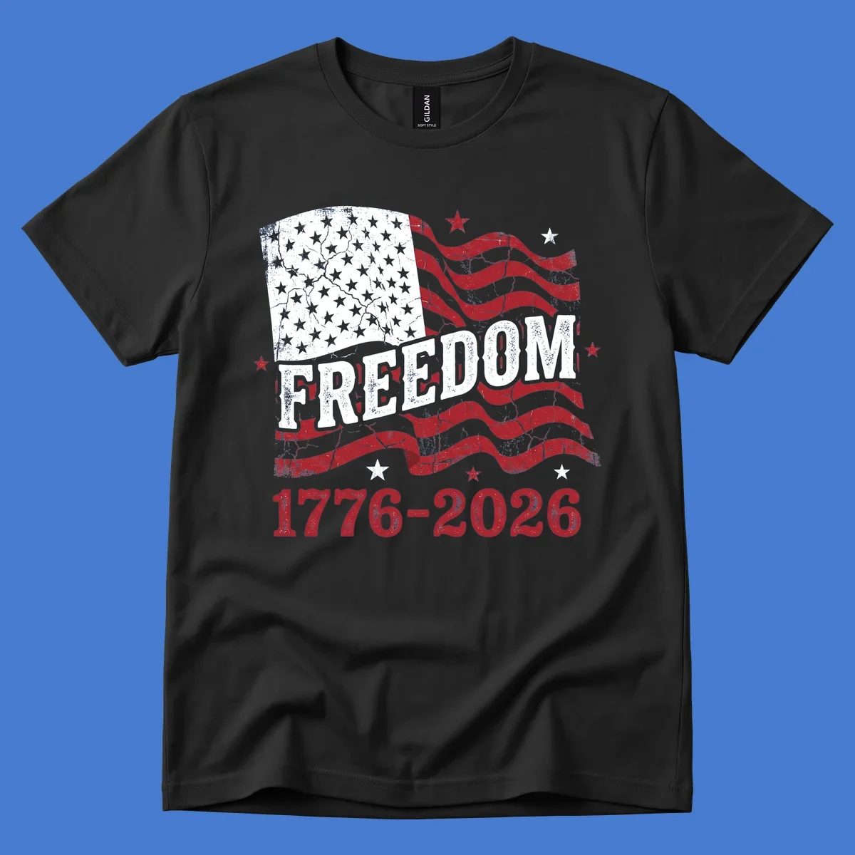 America's 250th freedom celebration design with distressed flag and text 1776-2026.