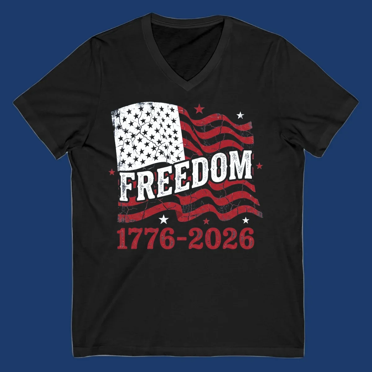 America's 250th freedom celebration design with distressed flag and text 1776-2026.