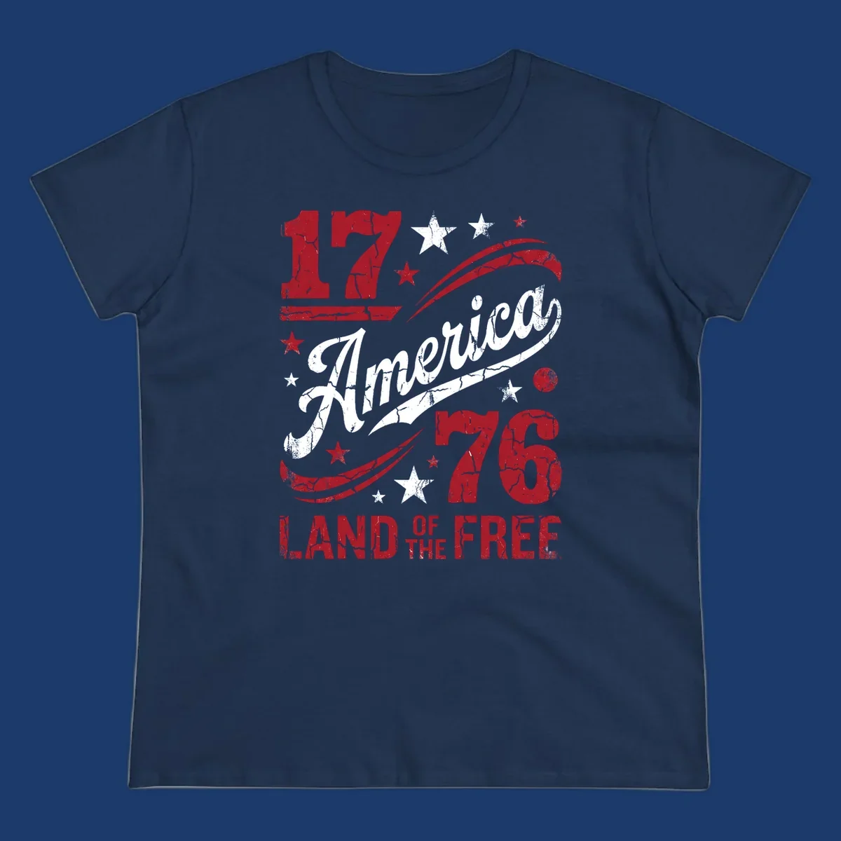 America 250th anniversary design with 1776, America, Land of the Free, and stars.