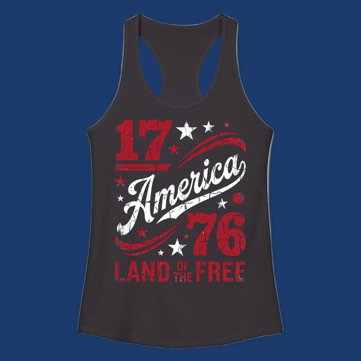 America 250th anniversary design with 1776, America, Land of the Free, and stars.