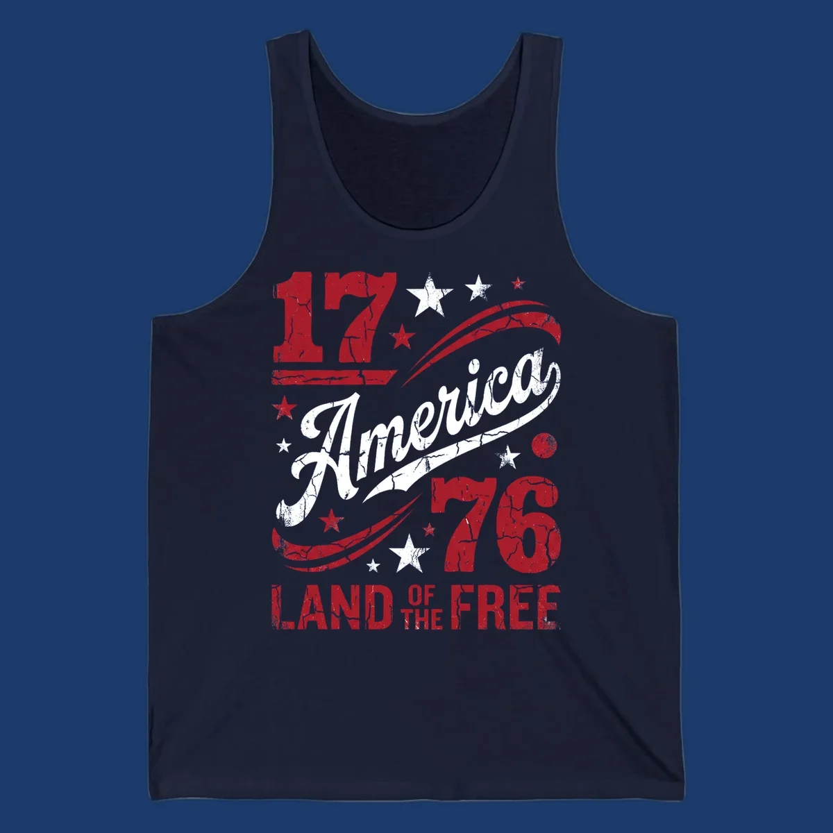 America 250th anniversary design with 1776, America, Land of the Free, and stars.