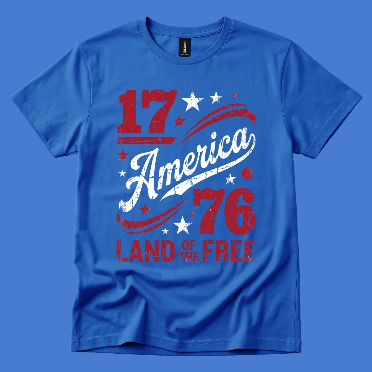 America 250th anniversary design with 1776, America, Land of the Free, and stars.