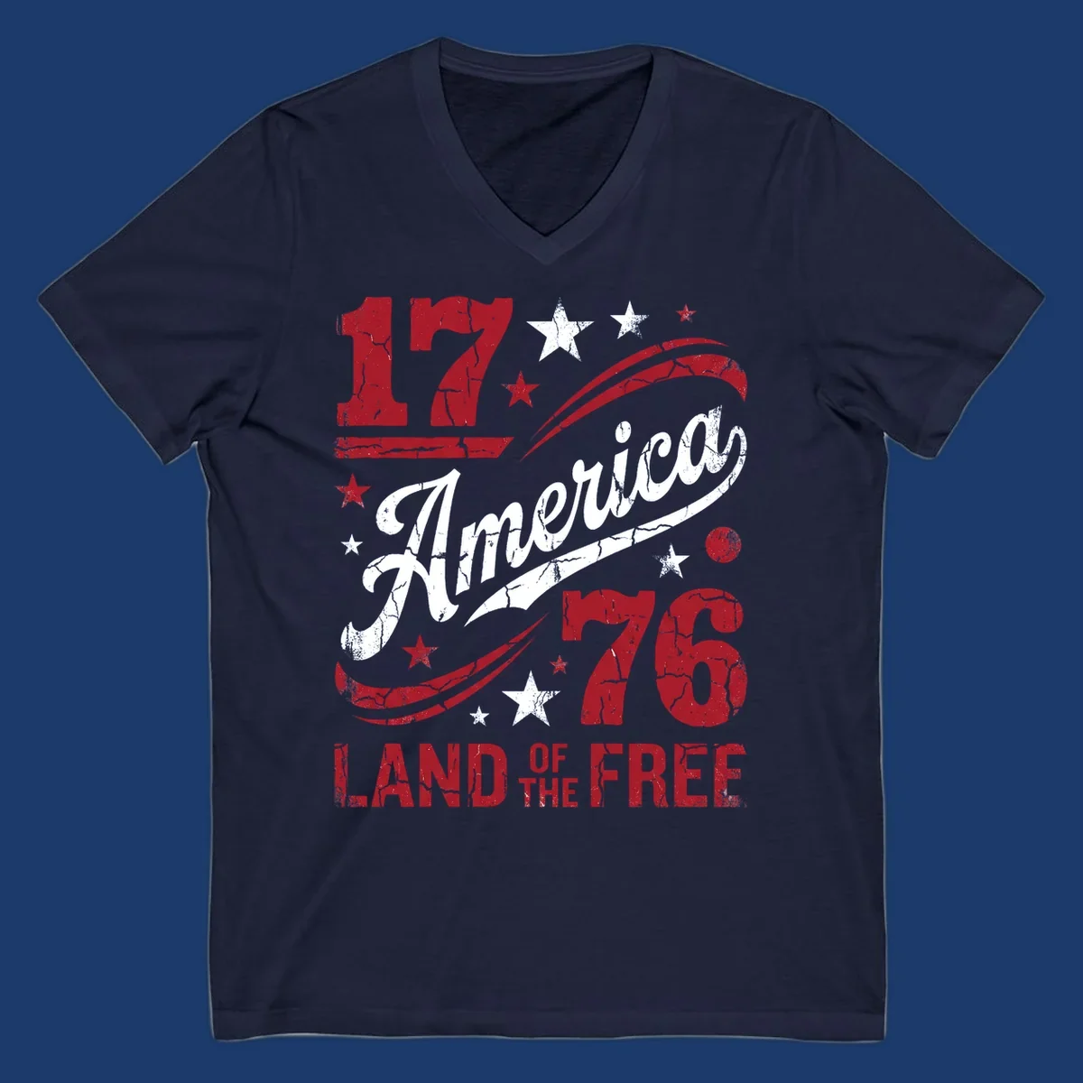 America 250th anniversary design with 1776, America, Land of the Free, and stars.