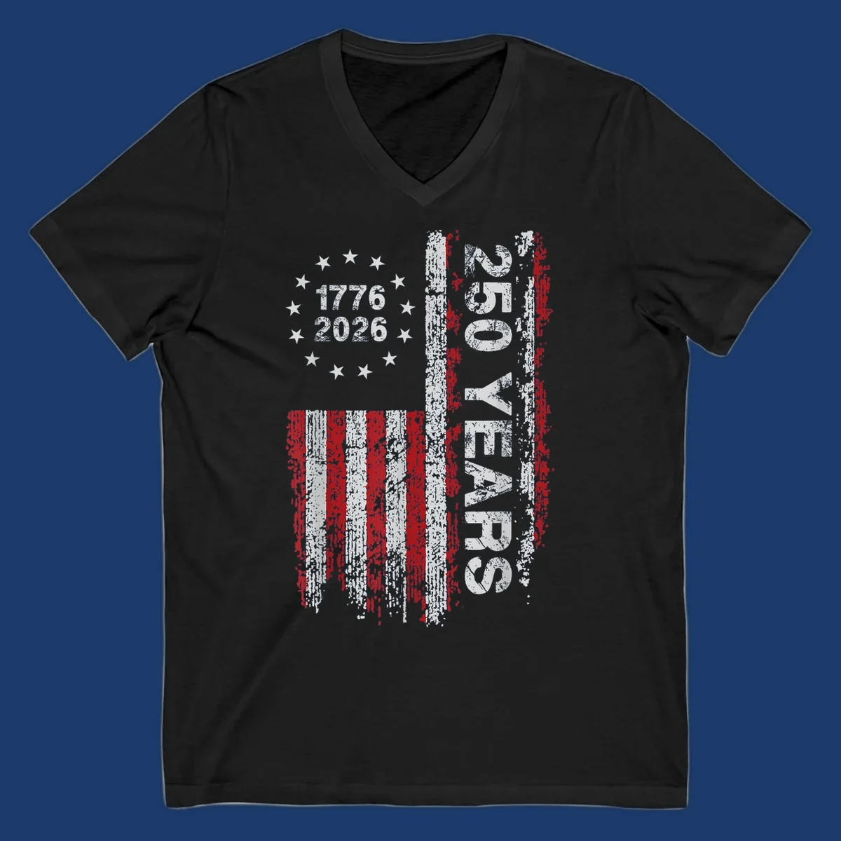 America 250 years distressed flag with 1776 and 2026 text.