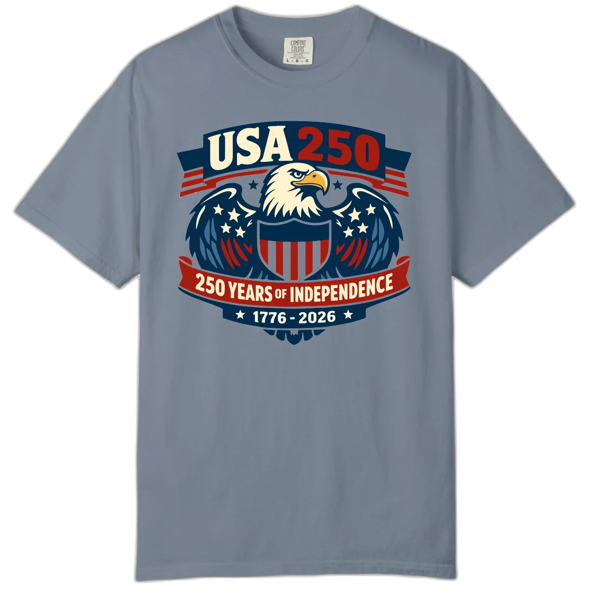 USA 250 Years Of Independence Celebration Comfort Color in Blue Jean
