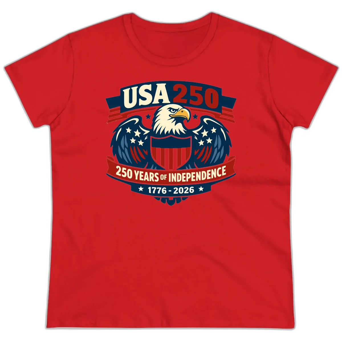 USA 250 Years Of Independence Celebration Ladies Tee in Red