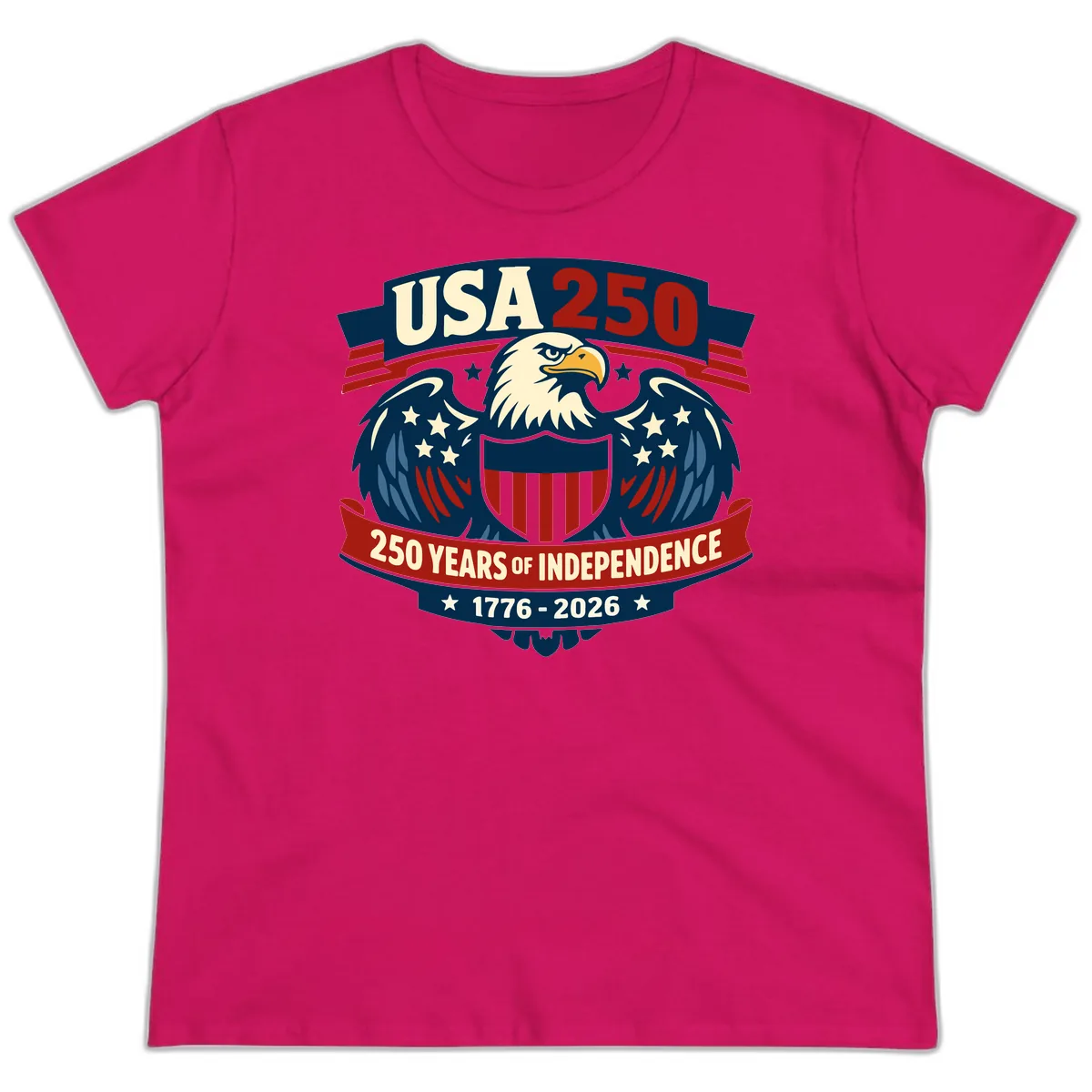 USA 250 Years Of Independence Celebration Ladies Tee in Heliconia