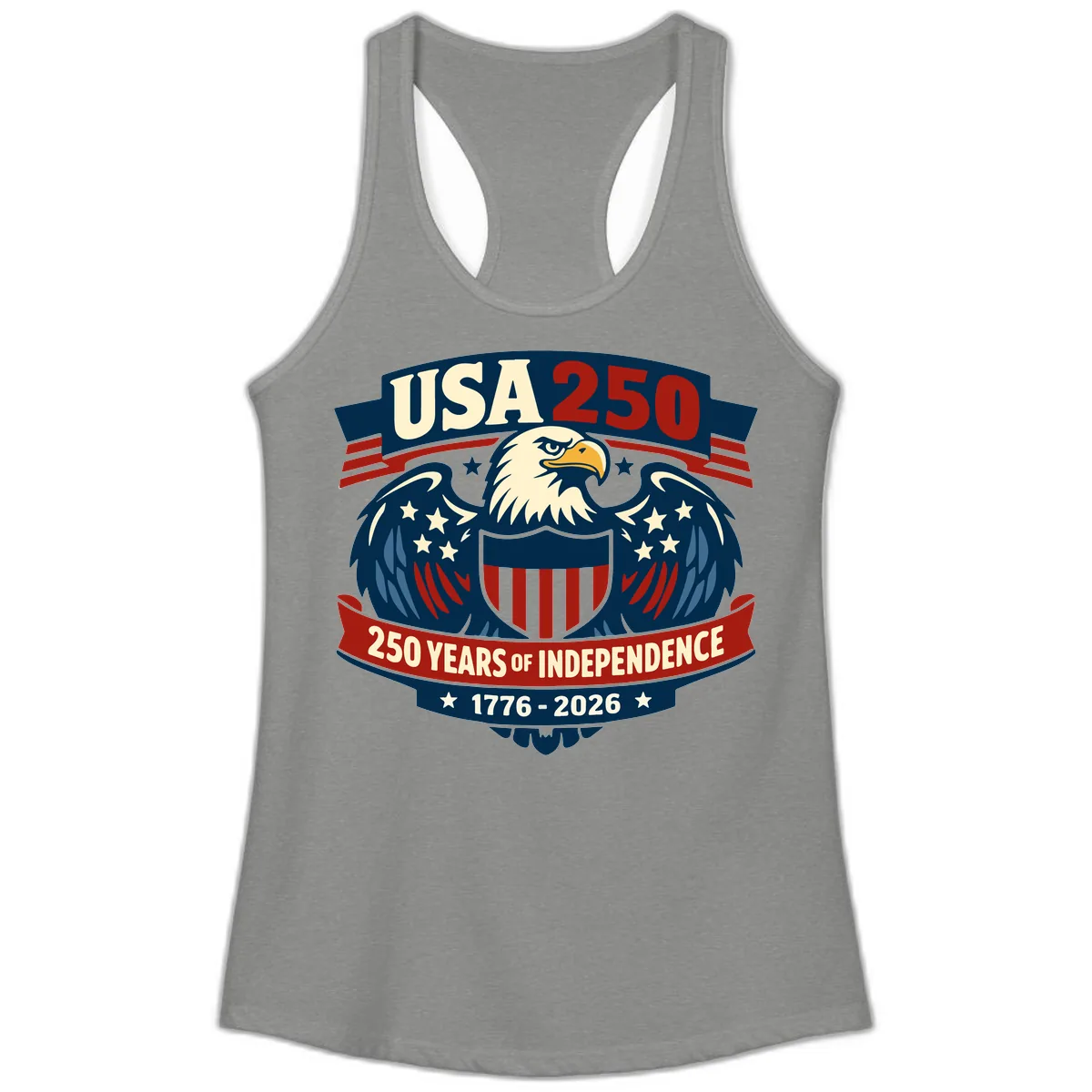 USA 250 Years Of Independence Celebration Ladies Tank in Heather Grey
