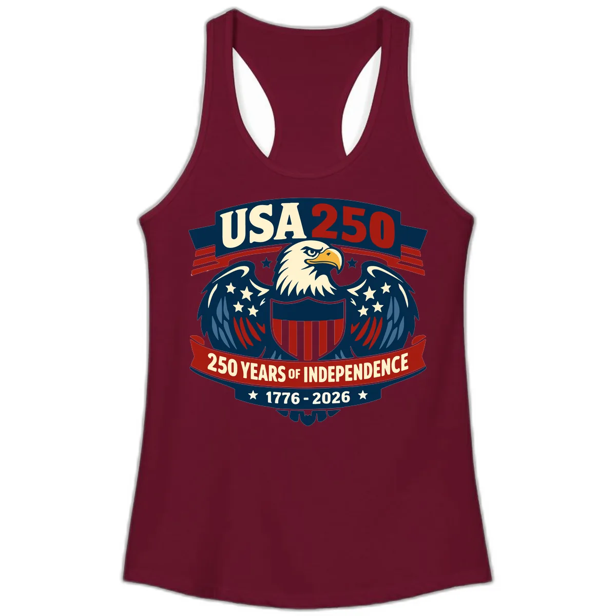 USA 250 Years Of Independence Celebration Ladies Tank in Solid Cardinal Red
