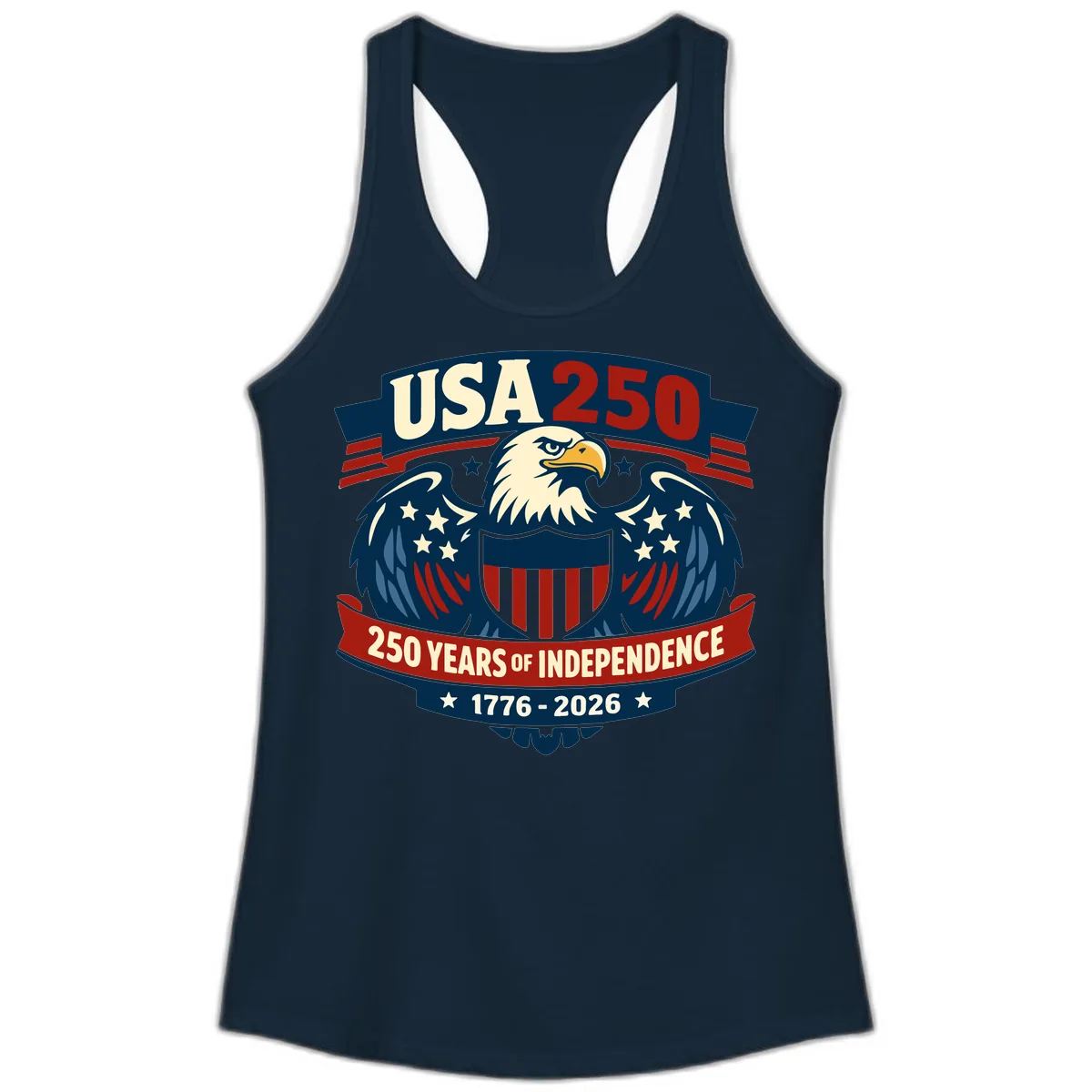 USA 250 Years Of Independence Celebration Ladies Tank in Solid Midnight Navy