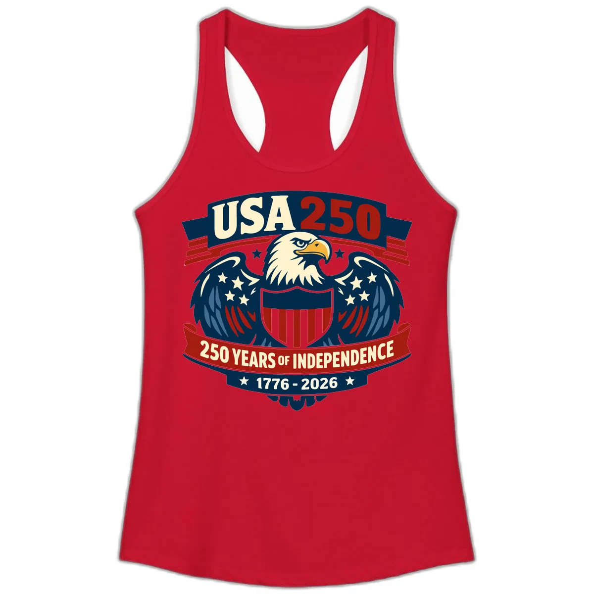 USA 250 Years Of Independence Celebration Ladies Tank in Solid Red