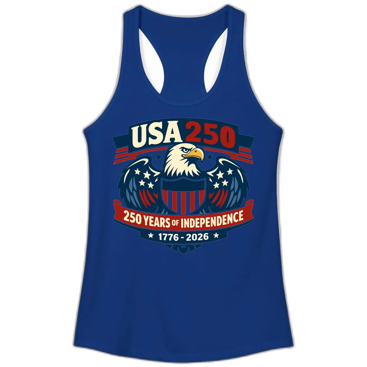 USA 250 Years Of Independence Celebration Ladies Tank in Solid Royal