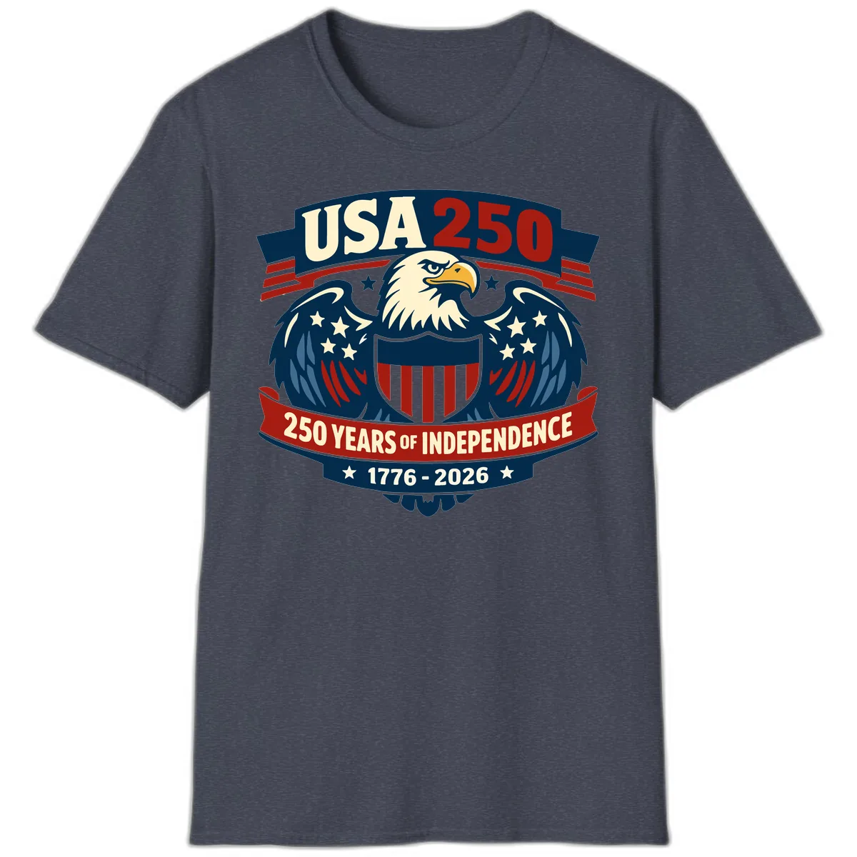 USA 250 Years Of Independence Celebration T-Shirt in Heather Navy