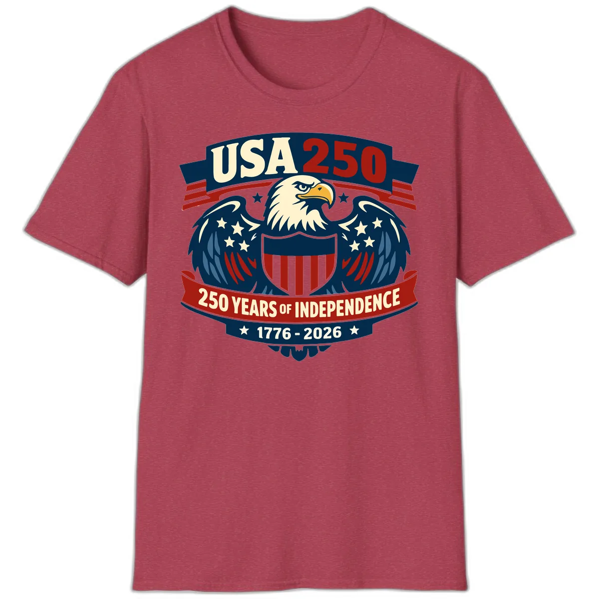 USA 250 Years Of Independence Celebration T-Shirt in Heather Cardinal