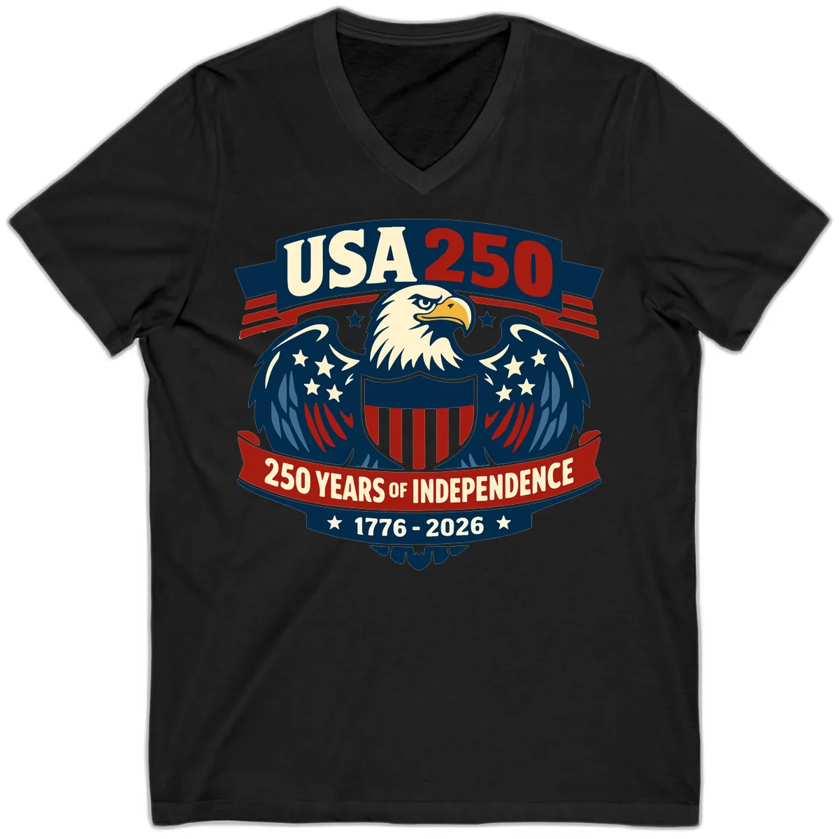 USA 250 Years Of Independence Celebration V-Neck in Black