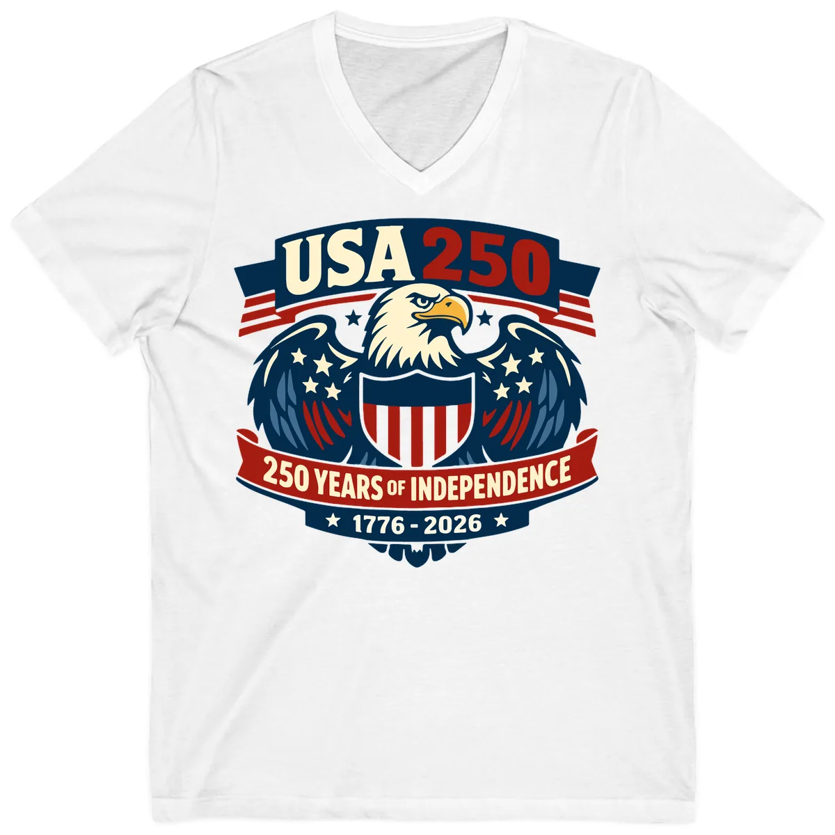USA 250 Years Of Independence Celebration V-Neck in White