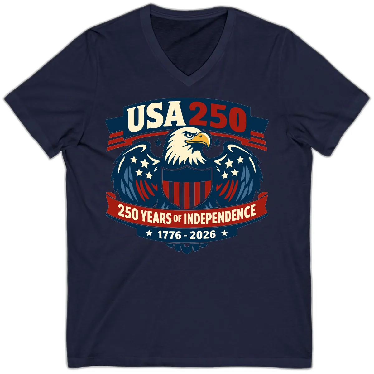 USA 250 Years Of Independence Celebration V-Neck in Navy