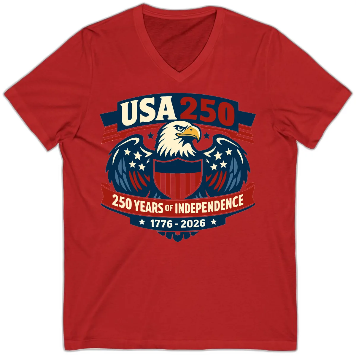 USA 250 Years Of Independence Celebration V-Neck in Red