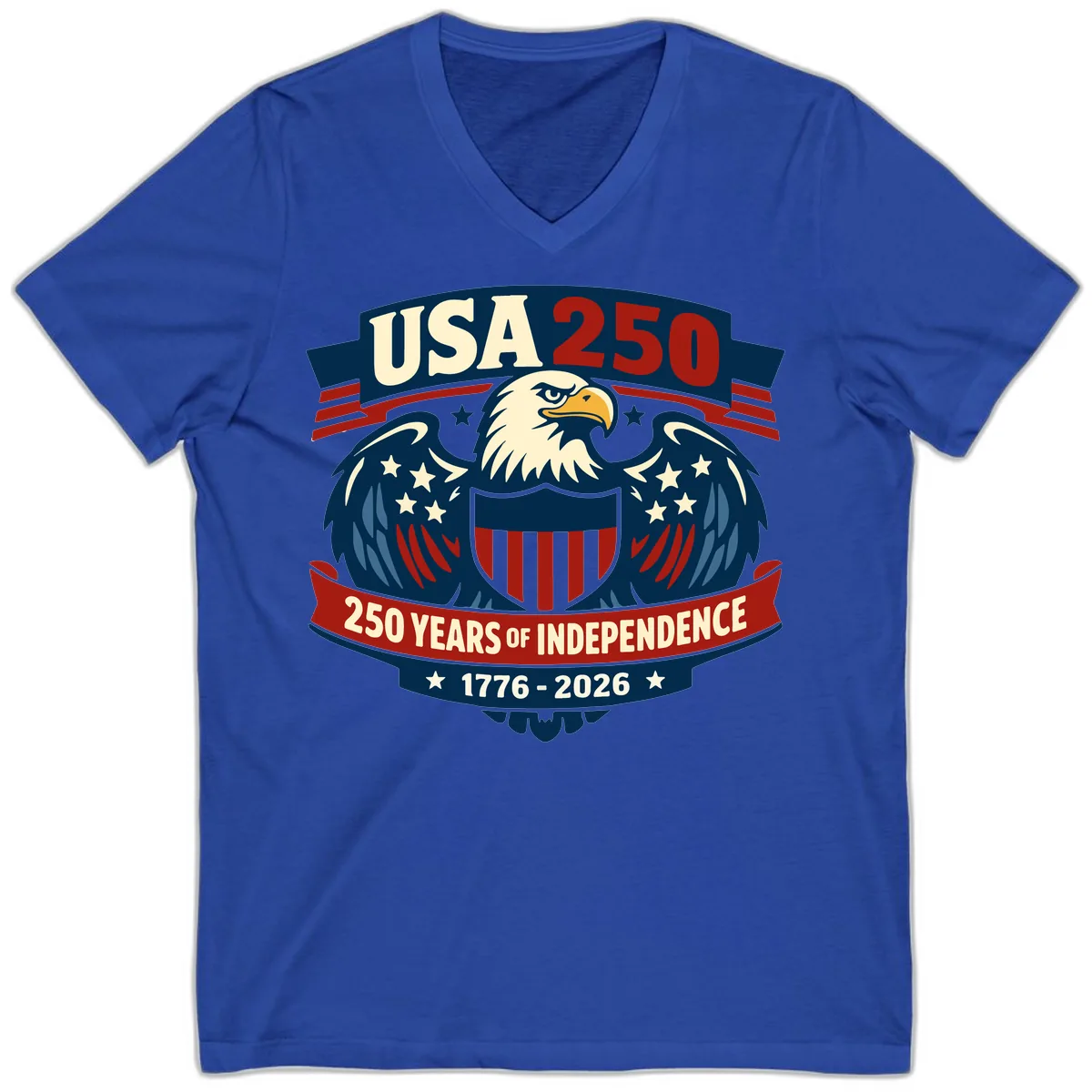 USA 250 Years Of Independence Celebration V-Neck in True Royal
