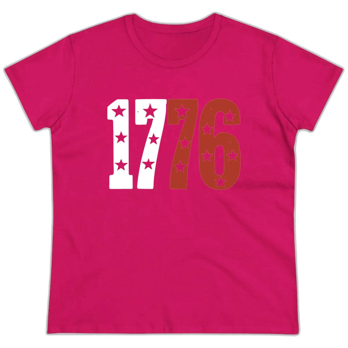 America 1776 Starburst Celebration Ladies Tee in Heliconia
