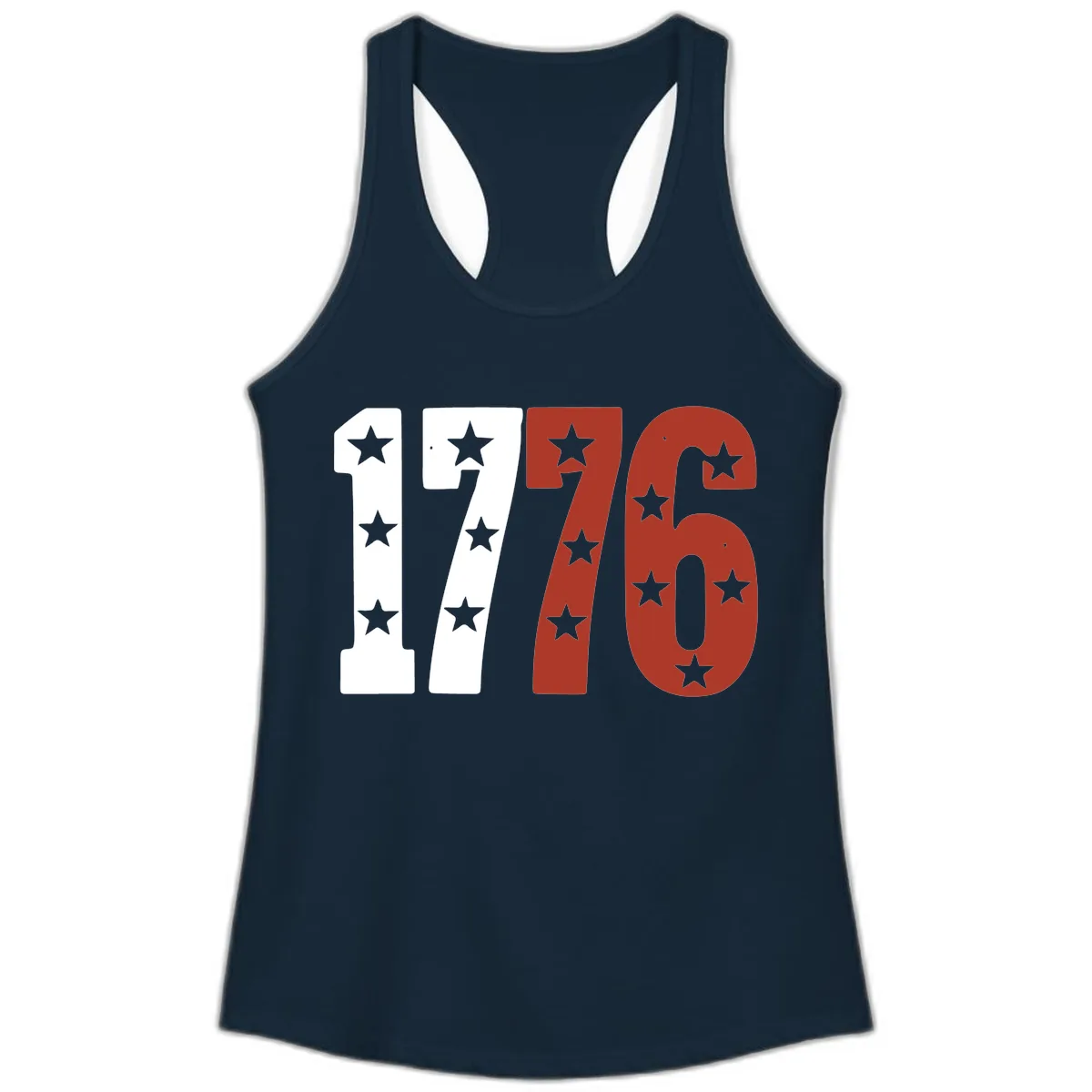 America 1776 Starburst Celebration Ladies Tank in Solid Midnight Navy