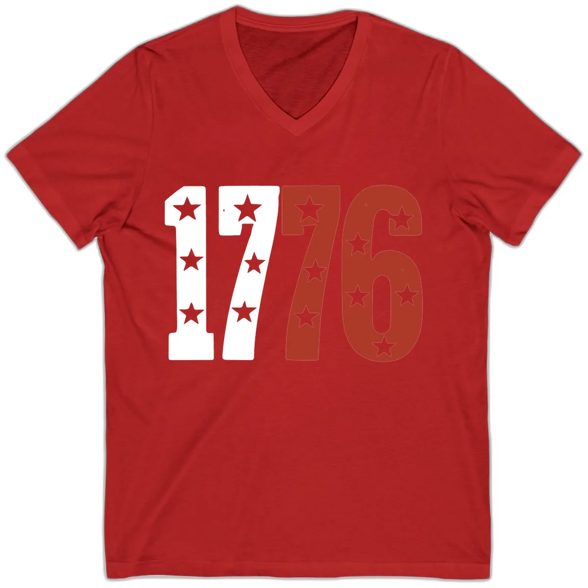 America 1776 Starburst Celebration V-Neck Tee in Red