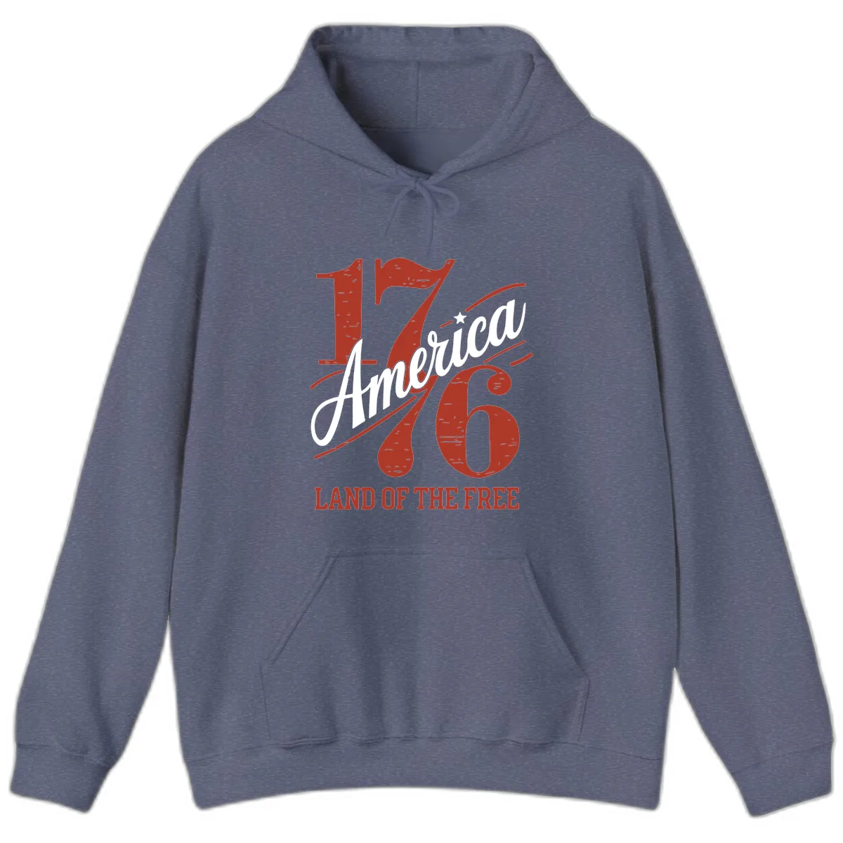 America 1776 Land Of The Free Hoodie in Heather Navy