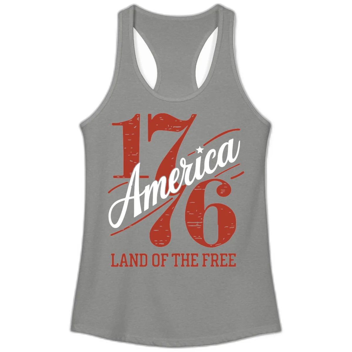 America 1776 Land Of The Free Ladies Tank in Heather Grey
