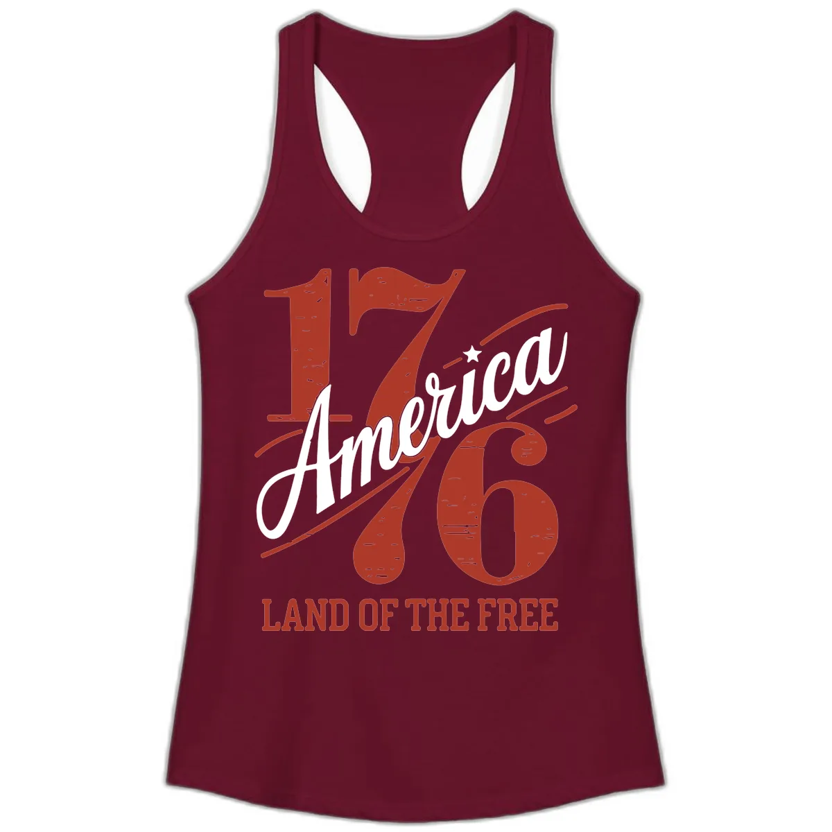 America 1776 Land Of The Free Ladies Tank in Solid Cardinal Red