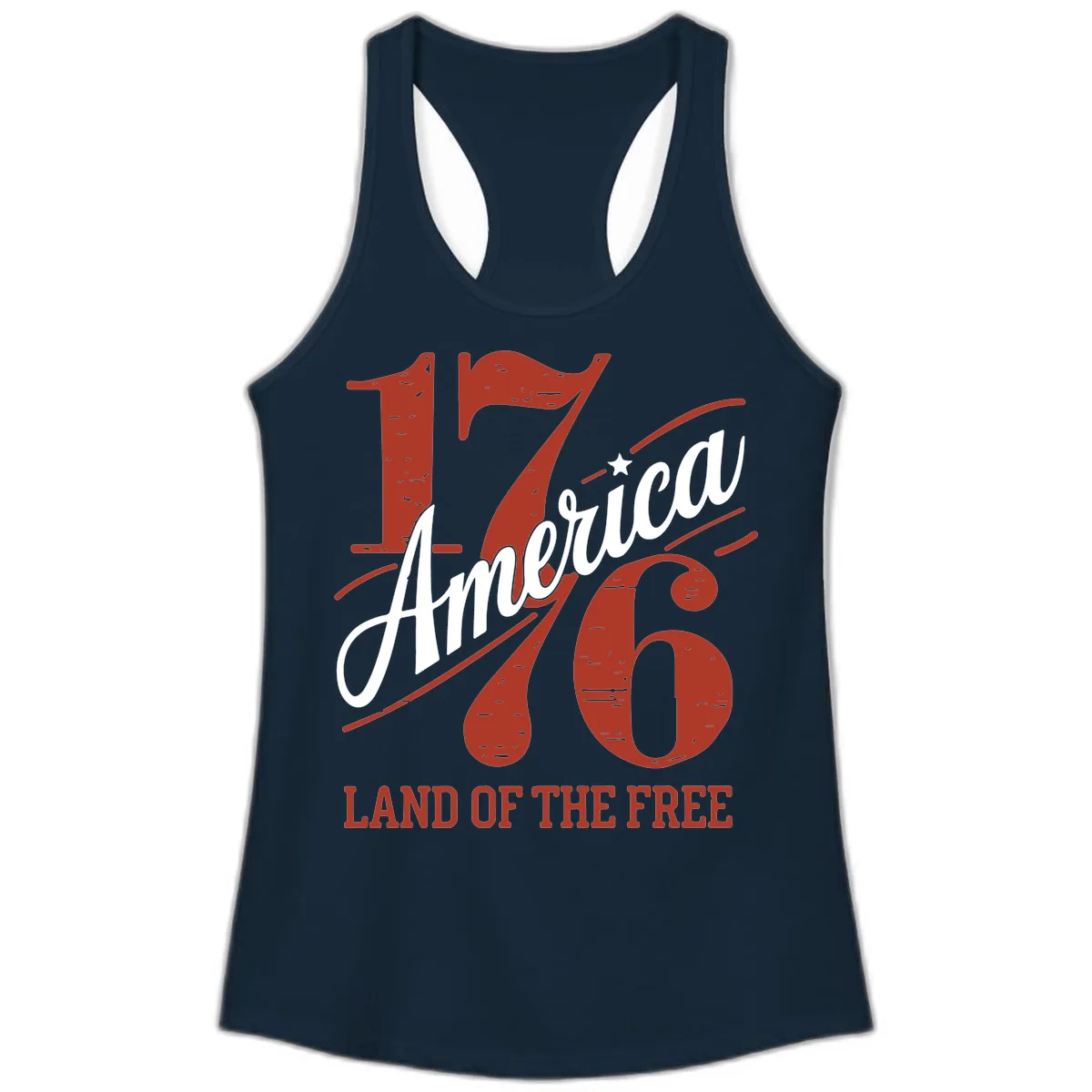 America 1776 Land Of The Free Ladies Tank in Solid Midnight Navy