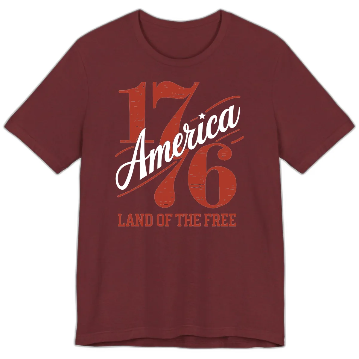 America 1776 Land Of The Free Premium T-Shirt in Heather Cardinal