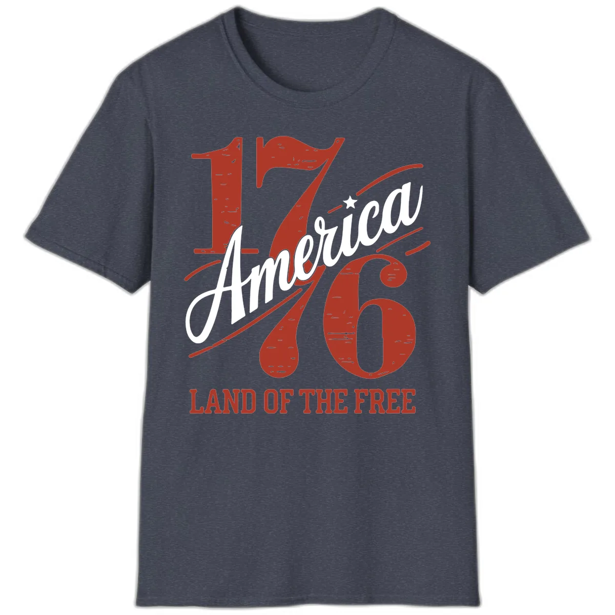 America 1776 Land Of The Free T-Shirt in Heather Navy