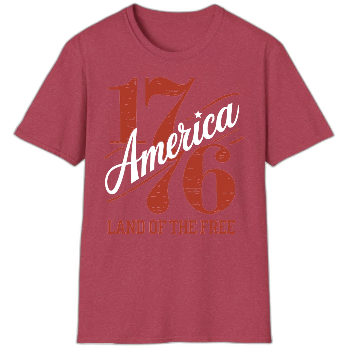 America 1776 Land Of The Free T-Shirt in Heather Cardinal