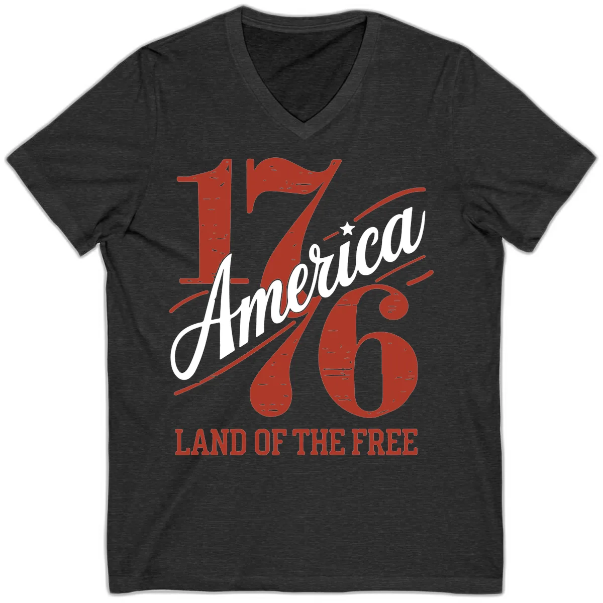 America 1776 Land Of The Free V-Neck in Dark Grey Heather