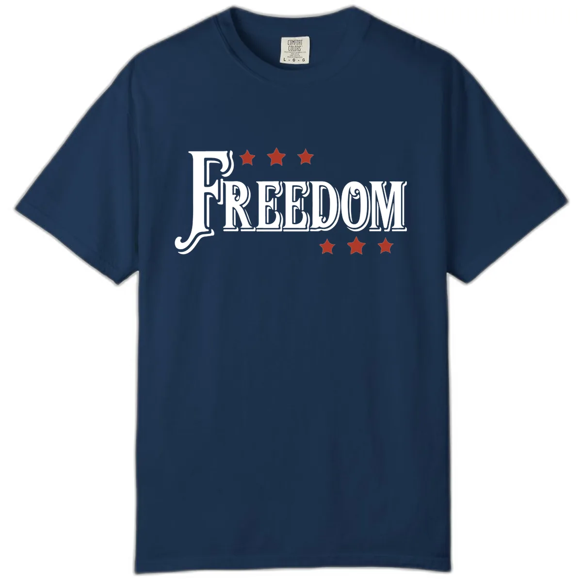 Freedom Stars Design Comfort Color Patriotic Tee in Navy
